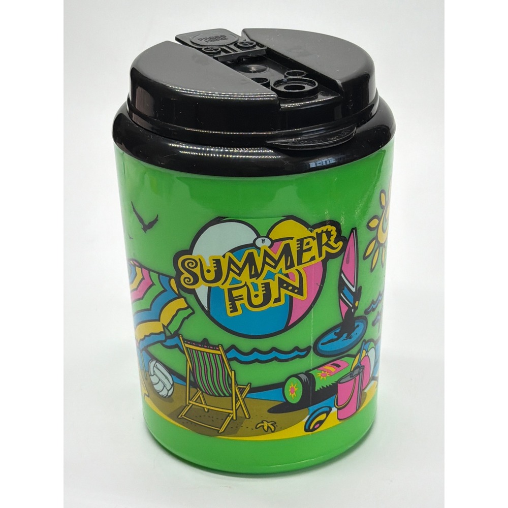 Vintage Betras USA Summer Fun Neon‎ Green Insulated Travel Mug 90s Beach Retro